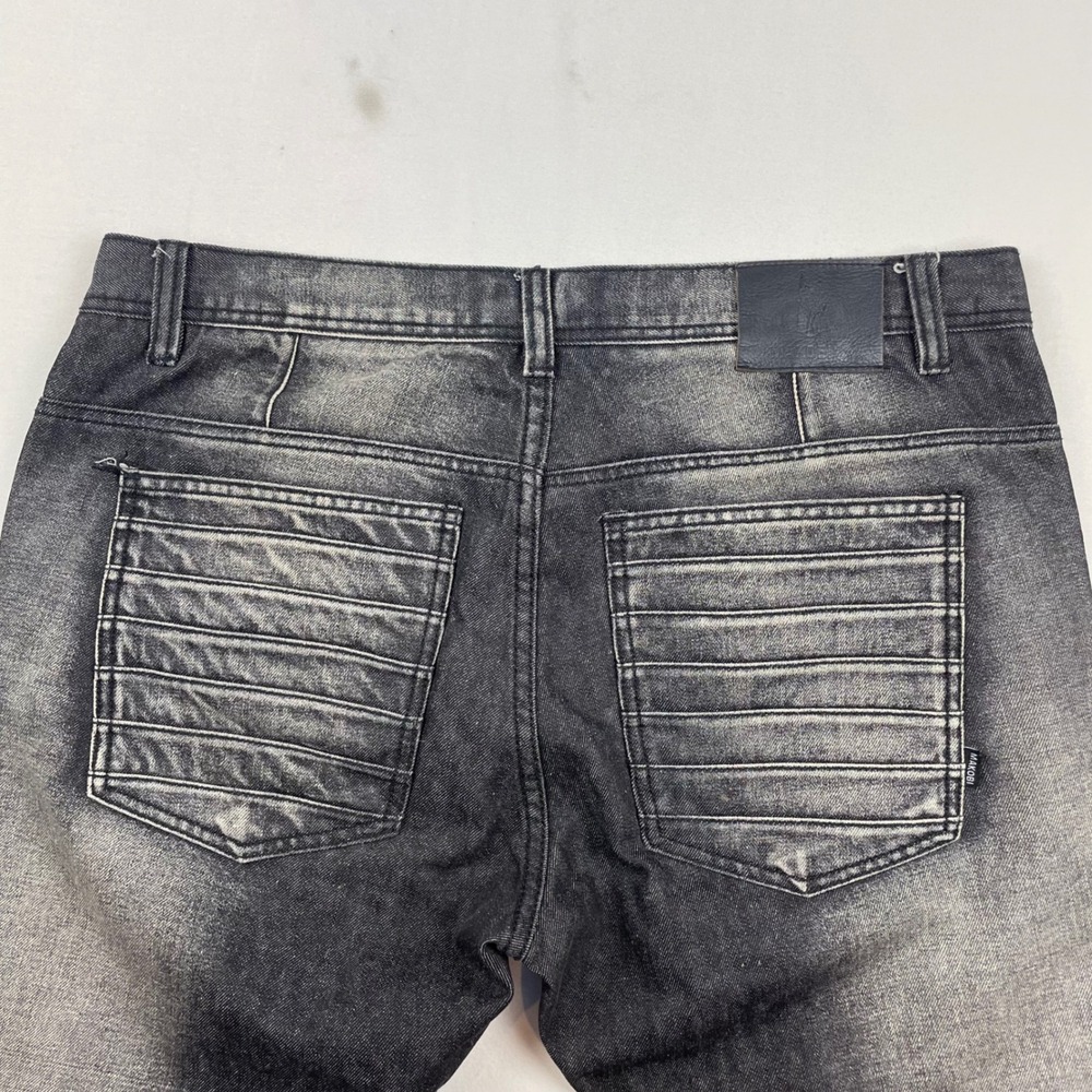 Makobi Denim Co Distressed Moto Jeans Mens 36x32 Faded Black Biker Distressed - Picture 3 of 7
